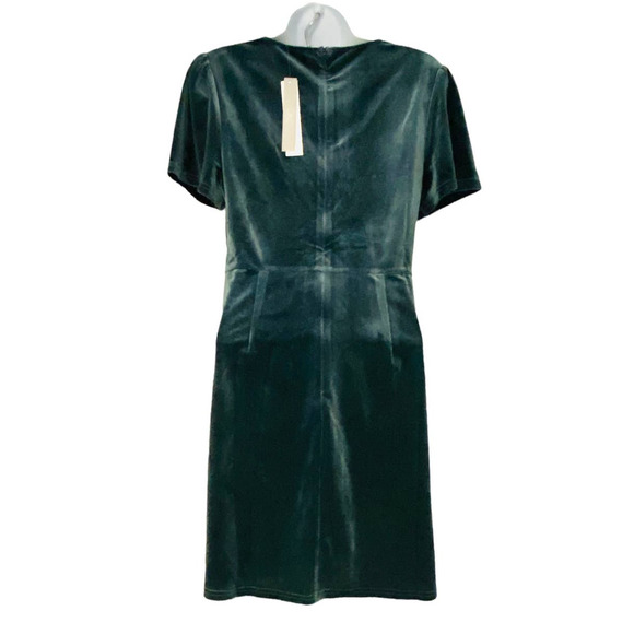 Aqua Blue-Gray Velvet Shimmer Stretch Deep V-Neck Plunge Cocktail Party Dress - Picture 12 of 13